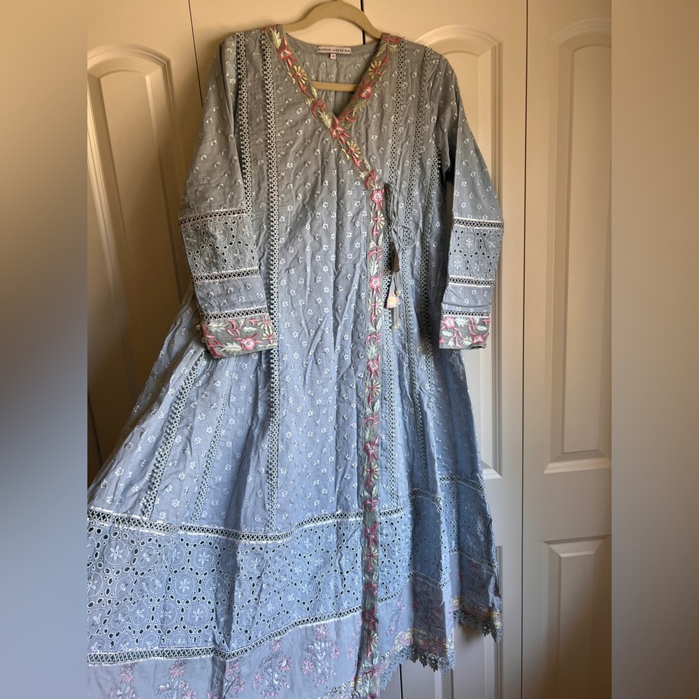 Ansab Jahangir Sky Blue Floral Embroidered Anarkali 3-Piece Size S | Pakistani - Picture 5 of 9